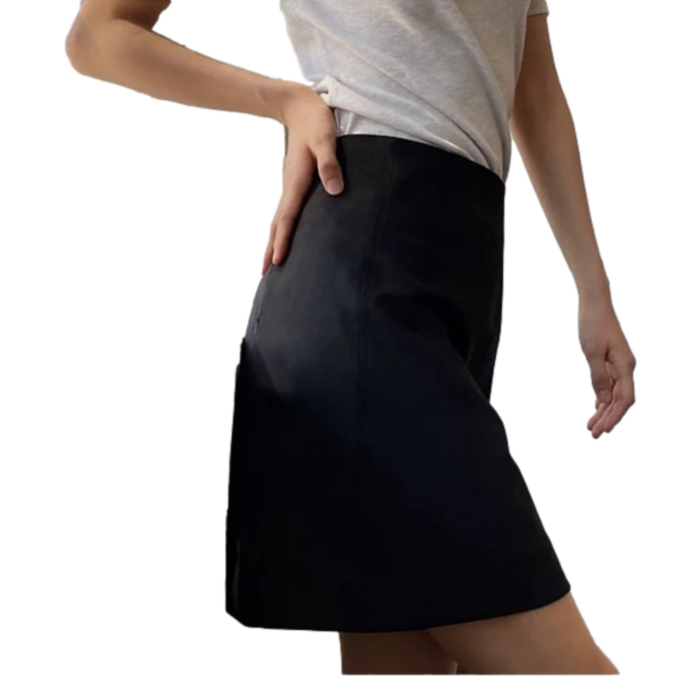 NEW! Aritzia Babaton Faux Leather Suede A-line Mini Skirt in Black